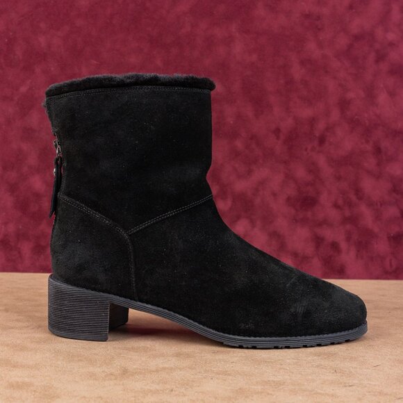 Stuart Weitzman Women Black Suede Soft Faux Fur Lined Back Zip Ankle Boots sz 9. - Picture 3 of 8